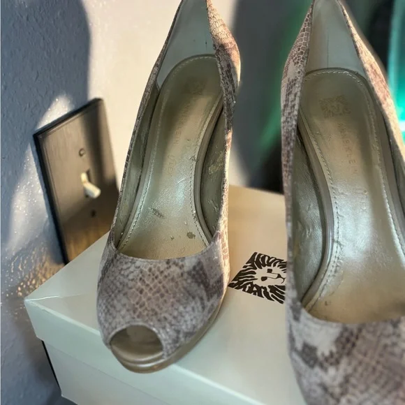 Anne Klein Snake Print Peep Toe Heels - Tan - Picture 5 of 8